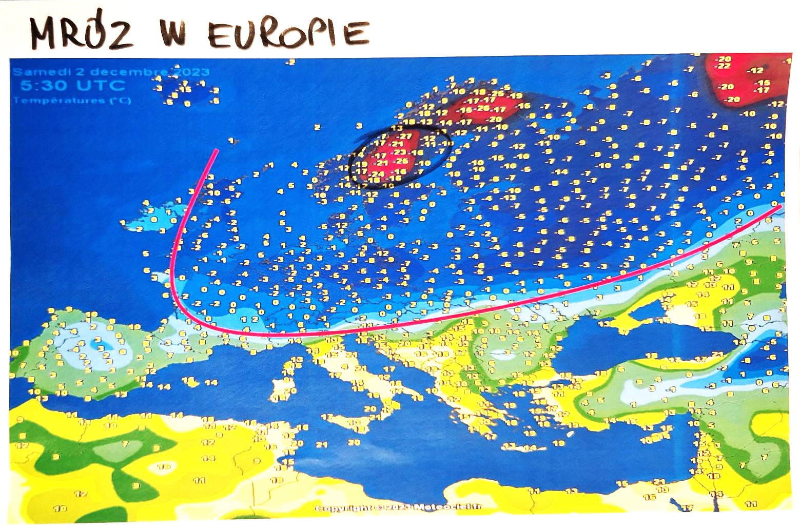 Temperatura powietrza w sobotę rano w Europie  