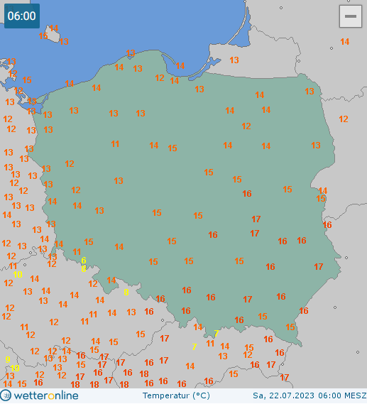 Temperatura w sobotę 22.07 ok. godz. 6