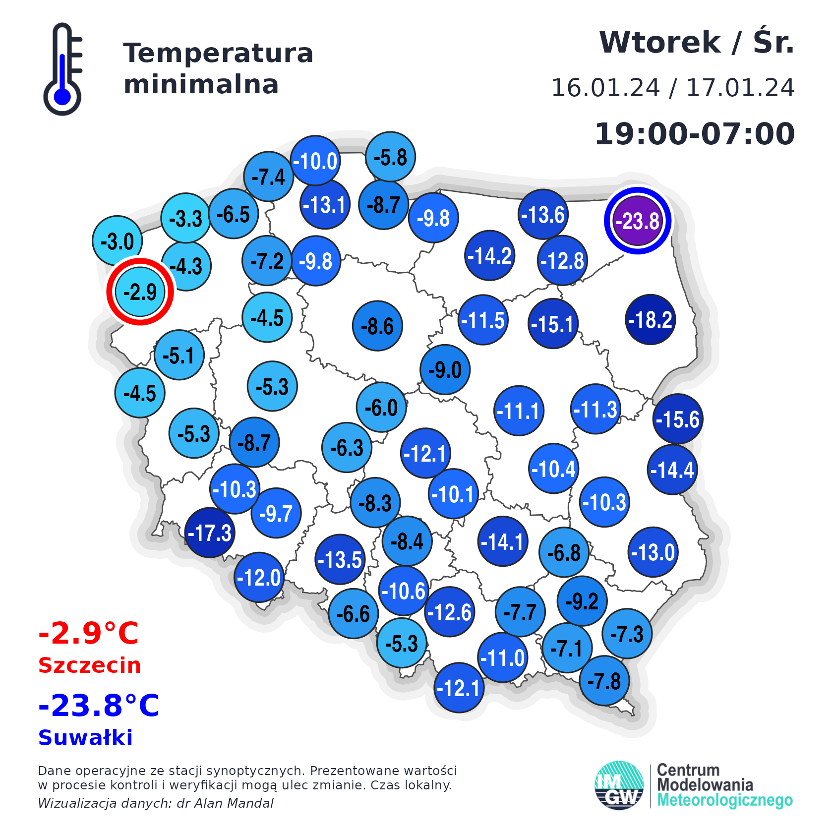 Temperatura minimalna w nocy z 16/17.01