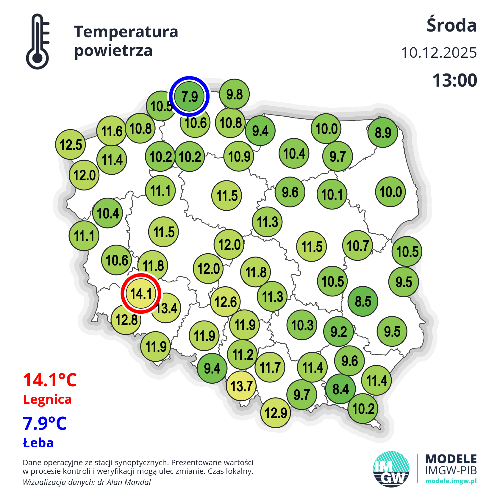 Temperatura w Polsce w środę, 10.12