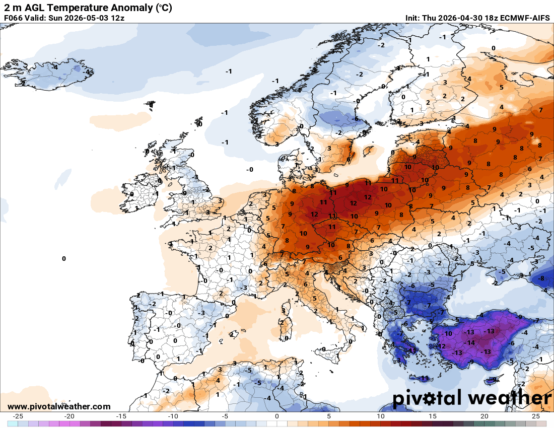Prognozowana dodatnia anomalia temperatury w Polsce 3 maja