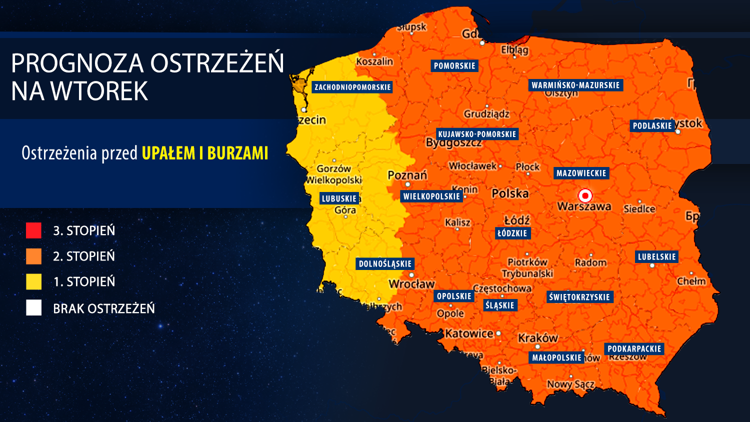 Prognoza zagrożeń meteorologicznych na wtorek