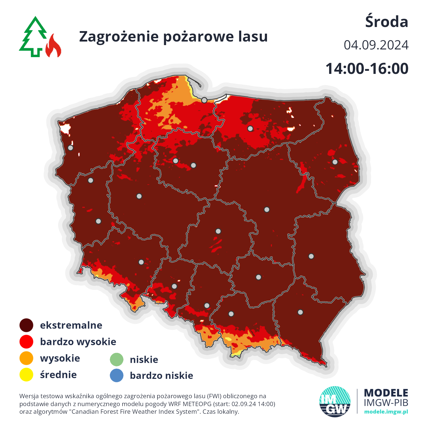Prognoza zagrożenia pożarowego na środę