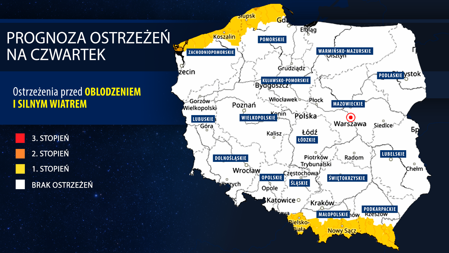 Prognoza zagrożeń meteorologicznych na czwartek