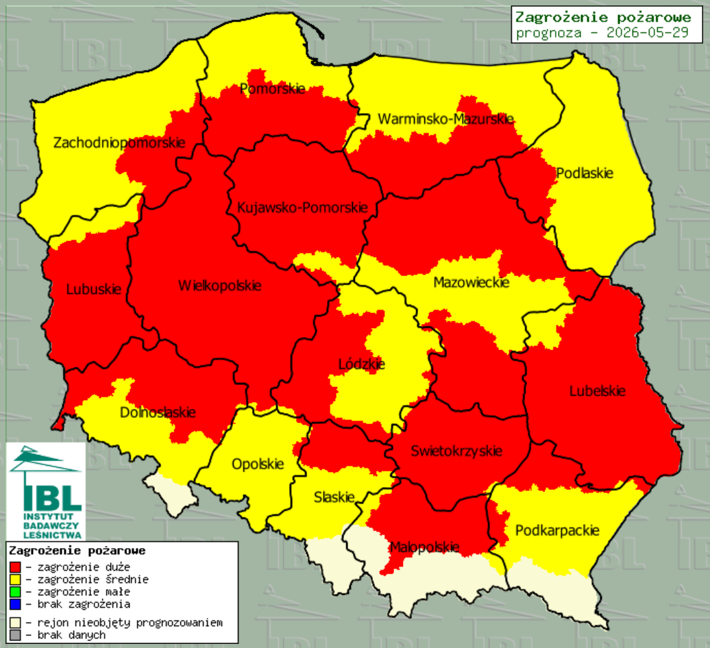Zagrożenie pożarowe lasu w piątek 29.05