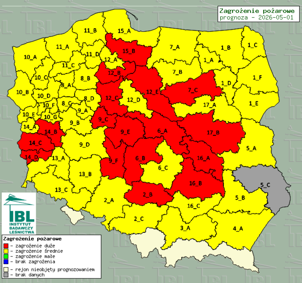 Zagrożenie pożarowe w lasach - 1 maja