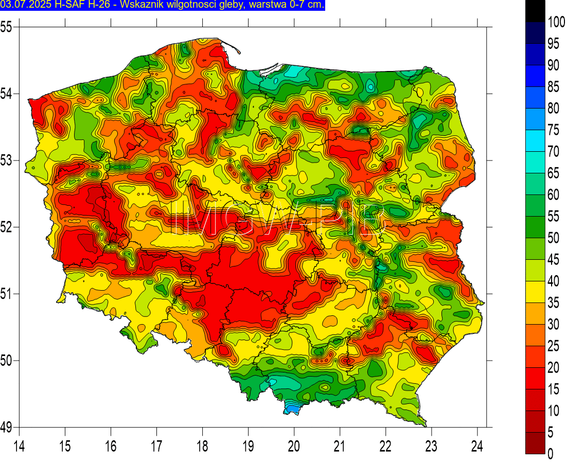 Wilgotność gleby na wysokości 0-7 centymetrów