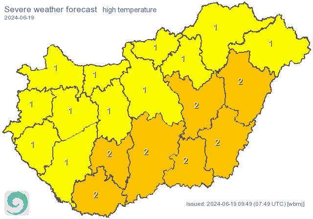 Ostrzeżenia meteorologiczne dla Węgier w środę 19.06