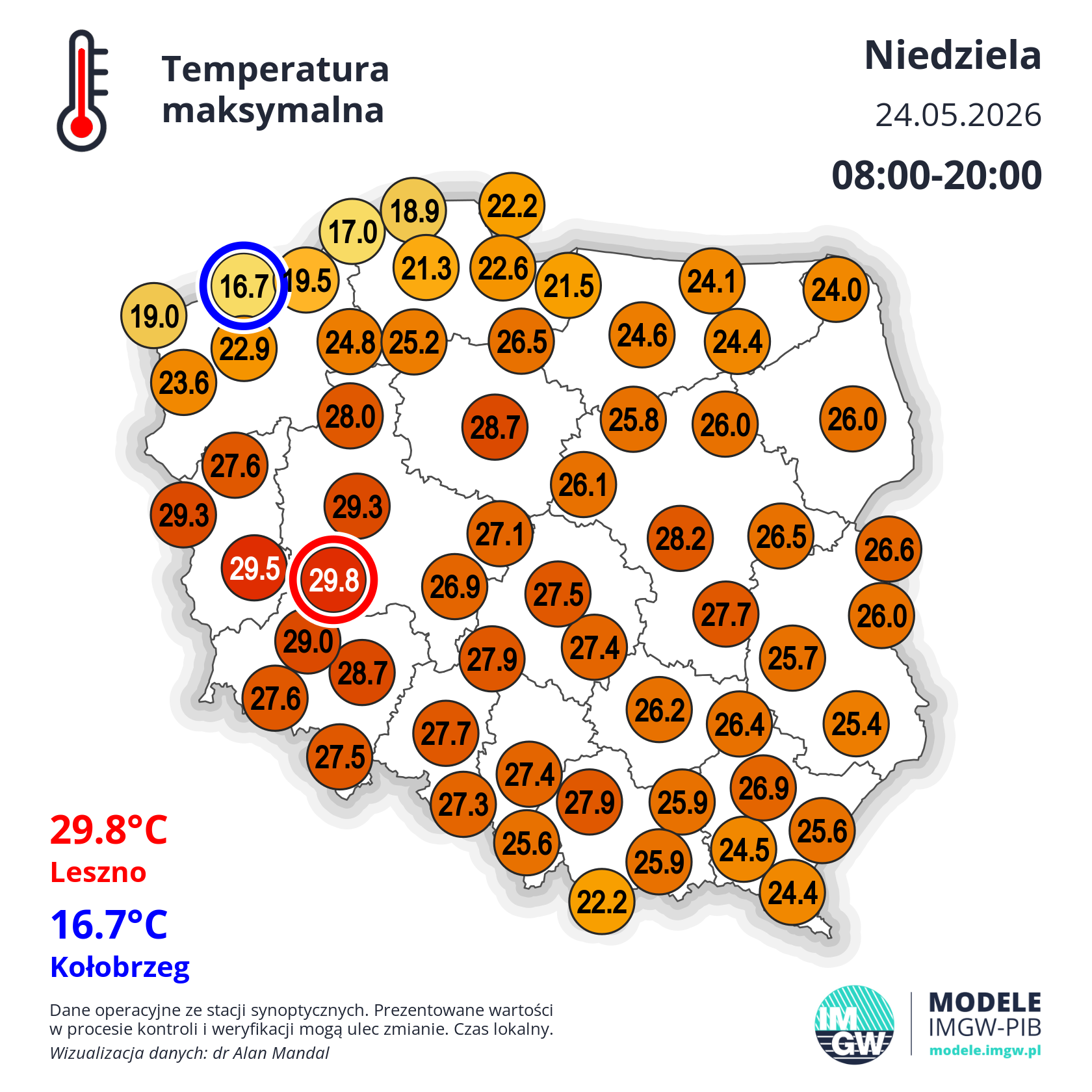 Temperatura maksymalna w niedzielę 24 maja