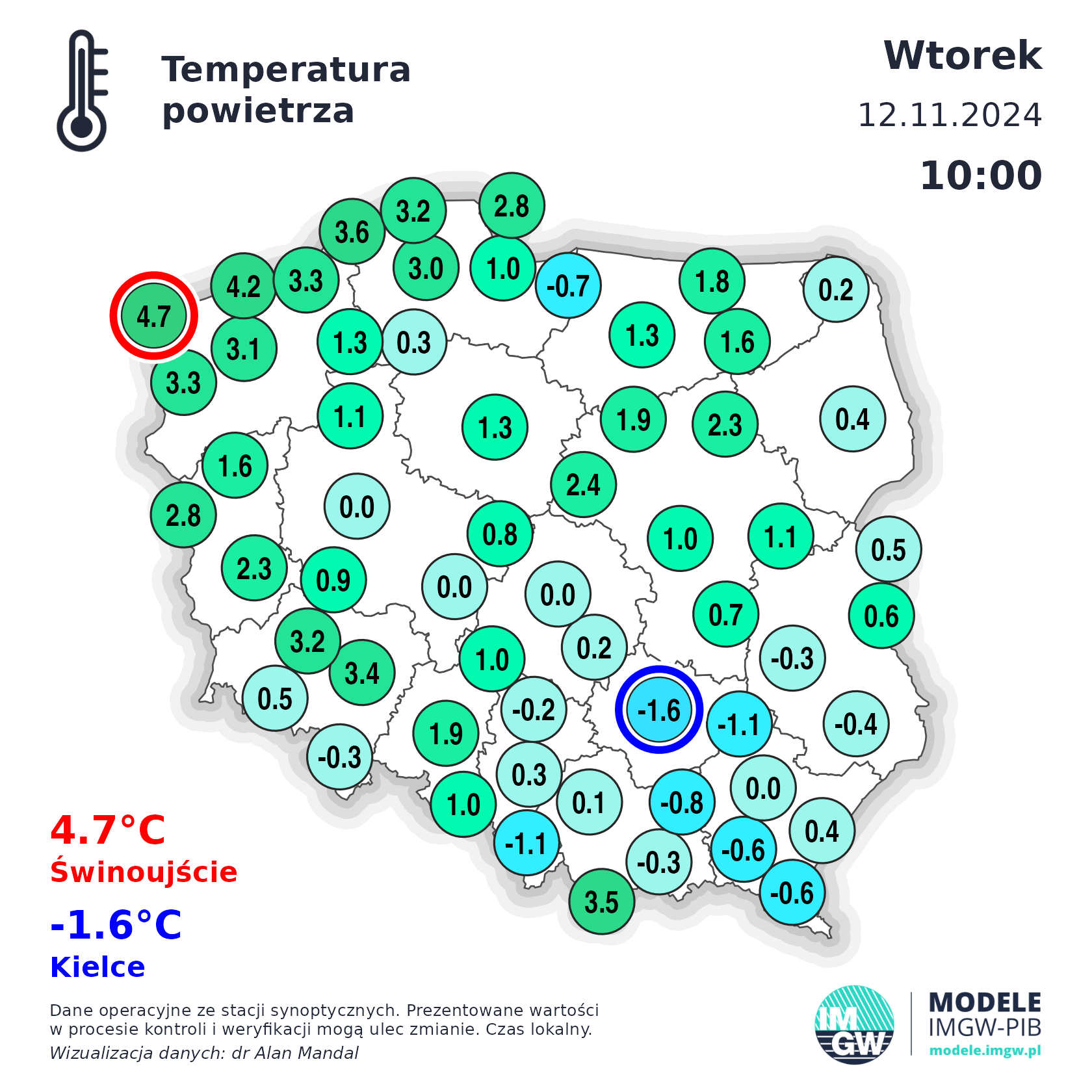 Temperatura powietrza o godzinie 10
