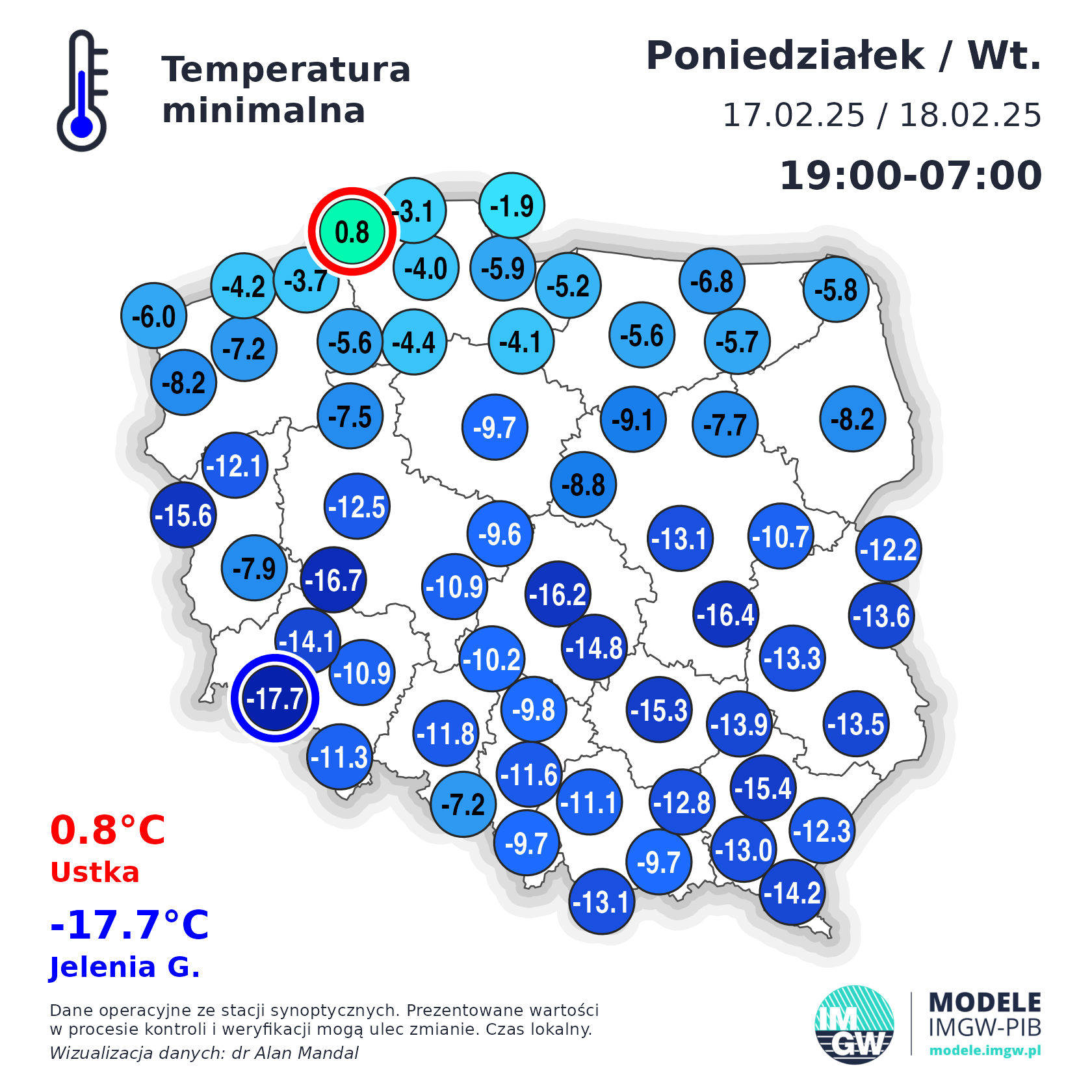 Temperatura minimalna powietrza 17/18.02
