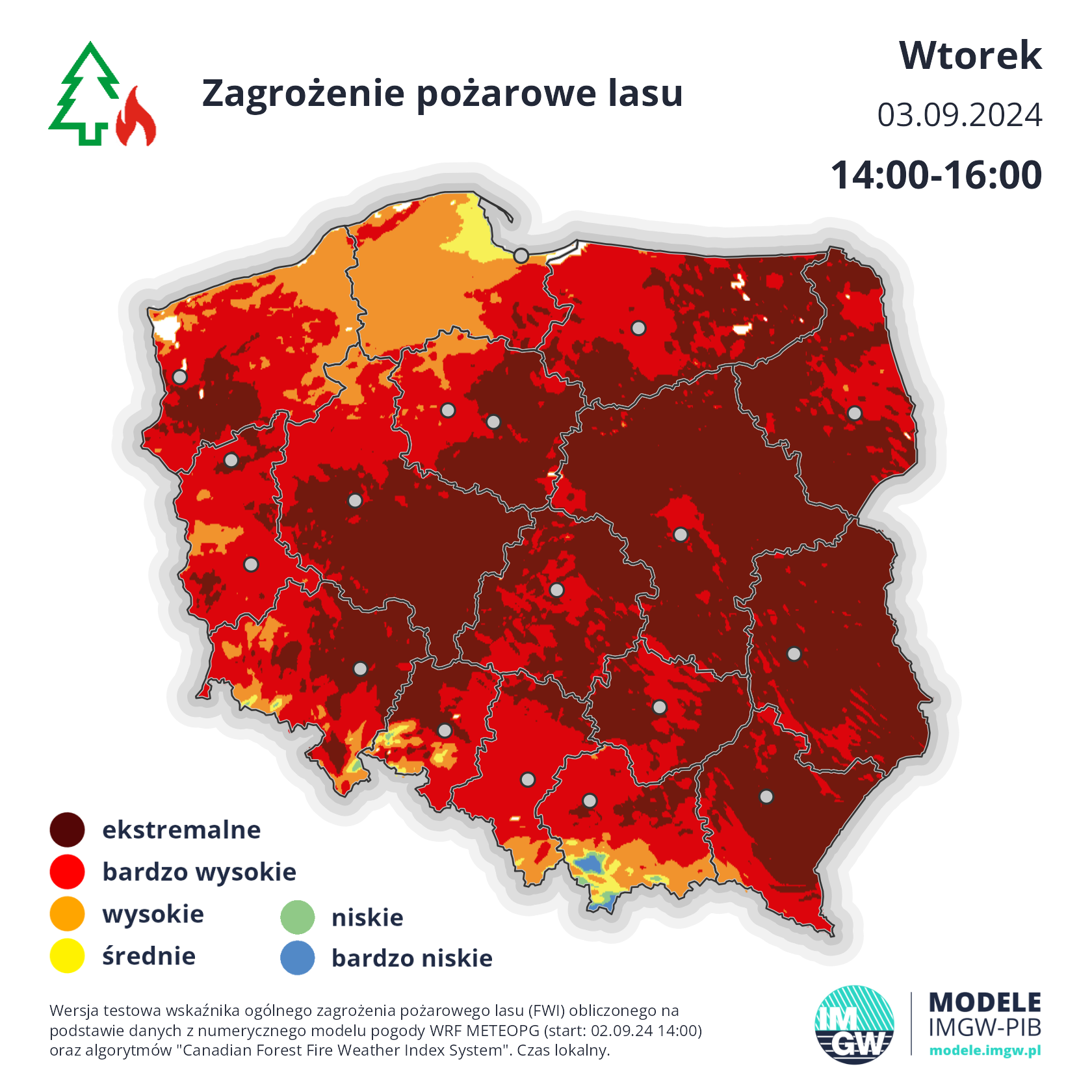 Prognoza zagrożenia pożarowego na wtorek