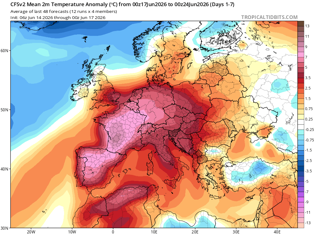 Fala ciepła między 17 a 24 czerwca - prognoza odchylenia temperatury powyżej normy
