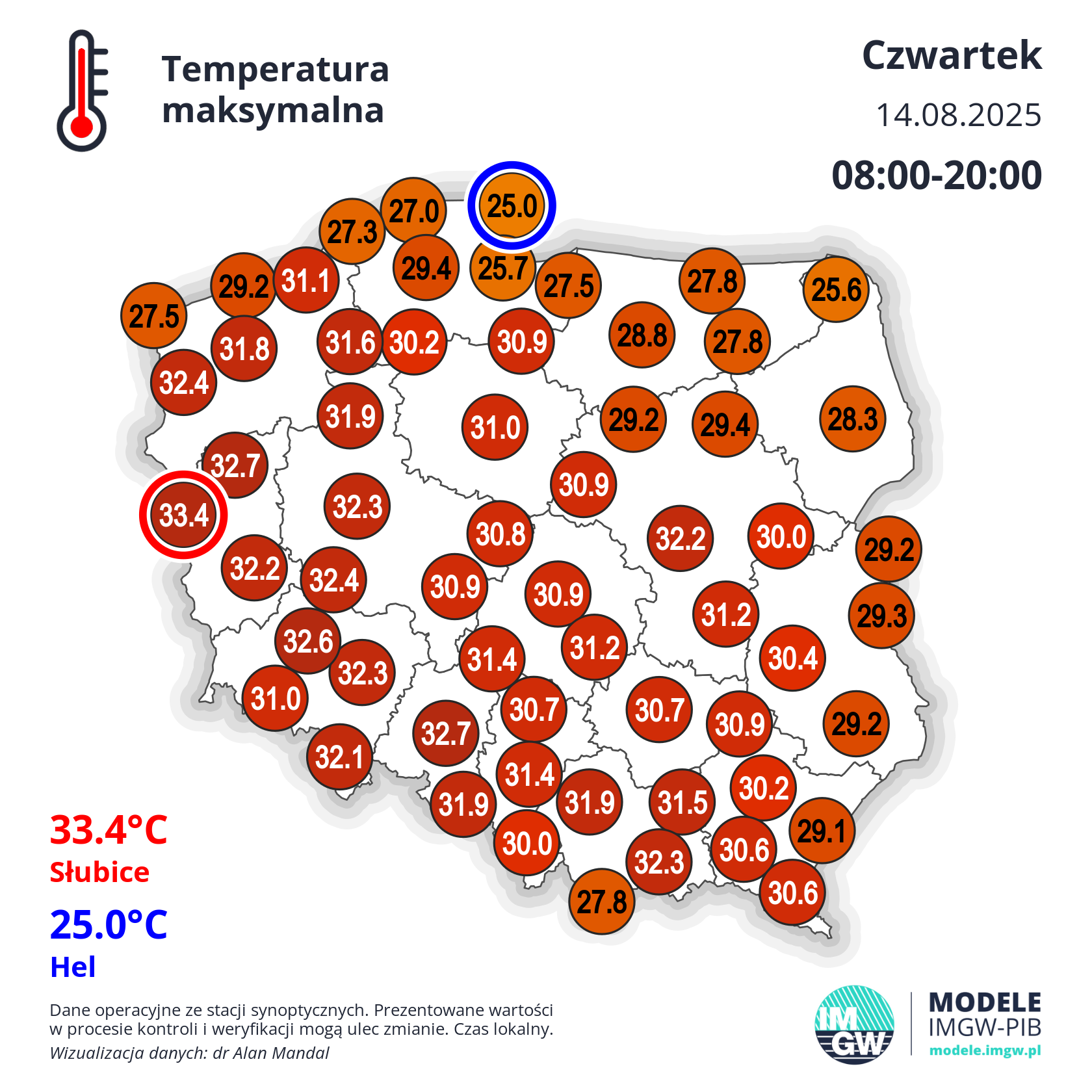Maksymalna temperatura w czwartek 14.08