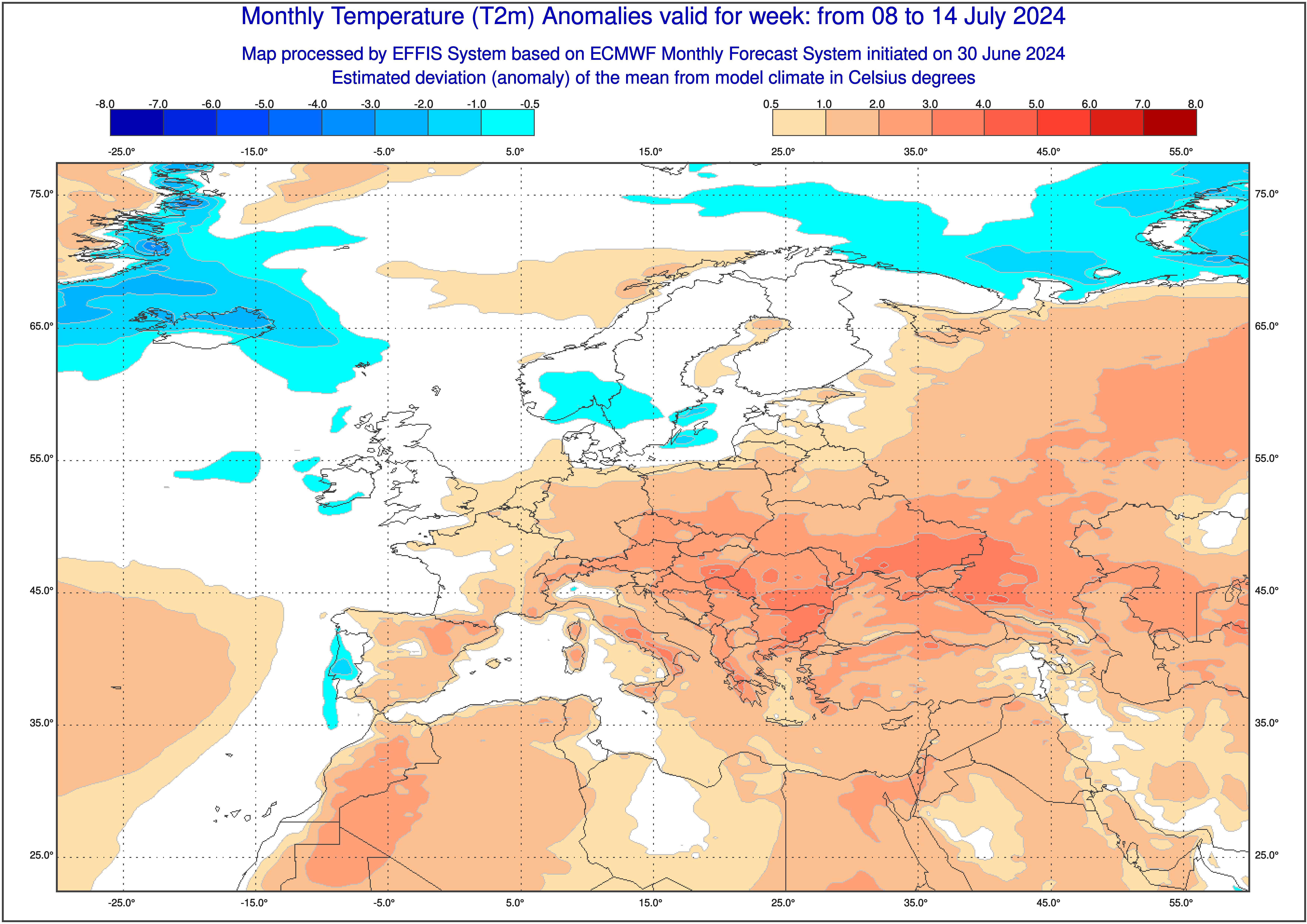 Fala ciepła od 8 do 14 lipca, prognozowane odchylenie temperatury na plus 