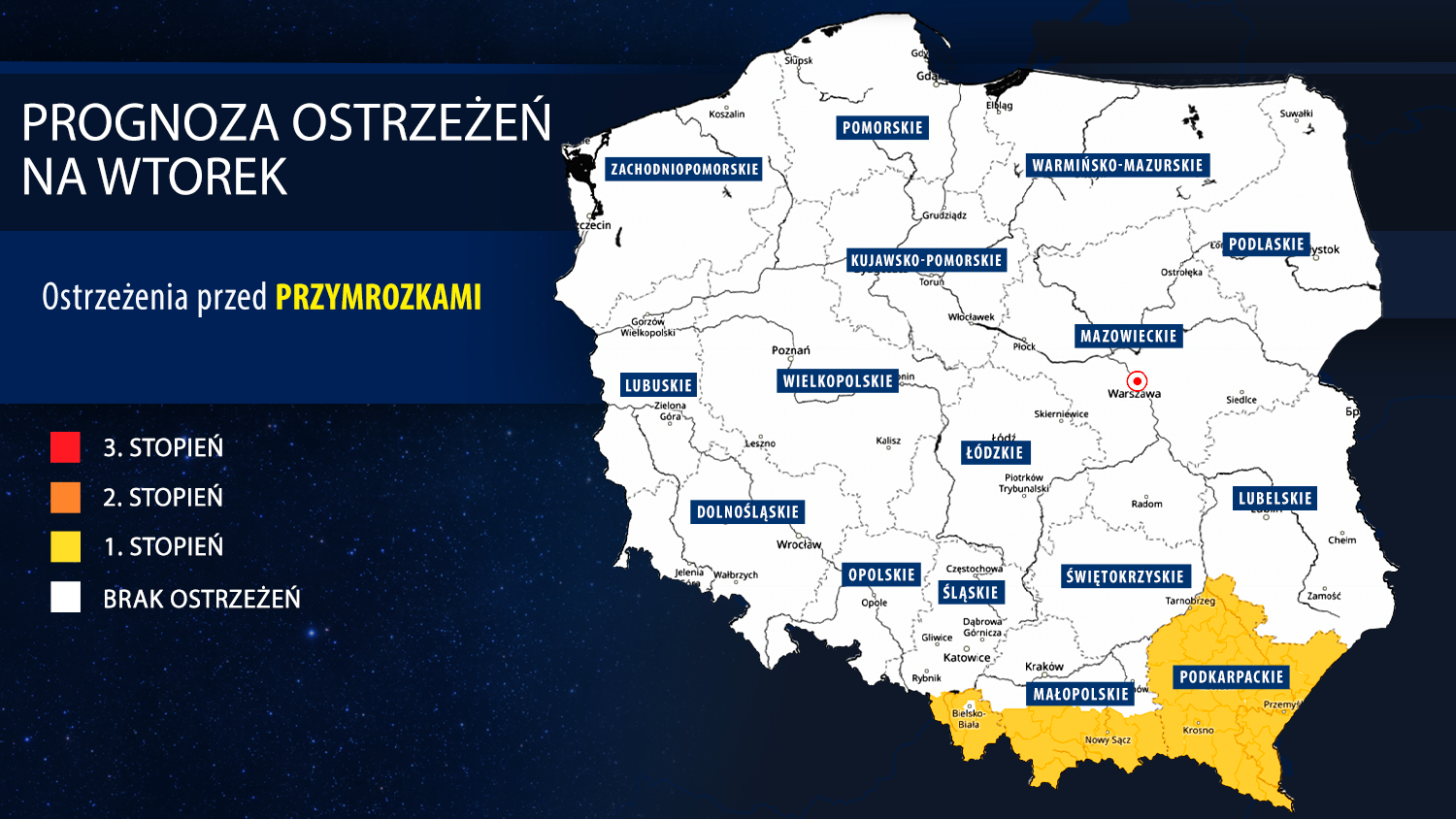 Prognoza ostrzeżeń na wtorek