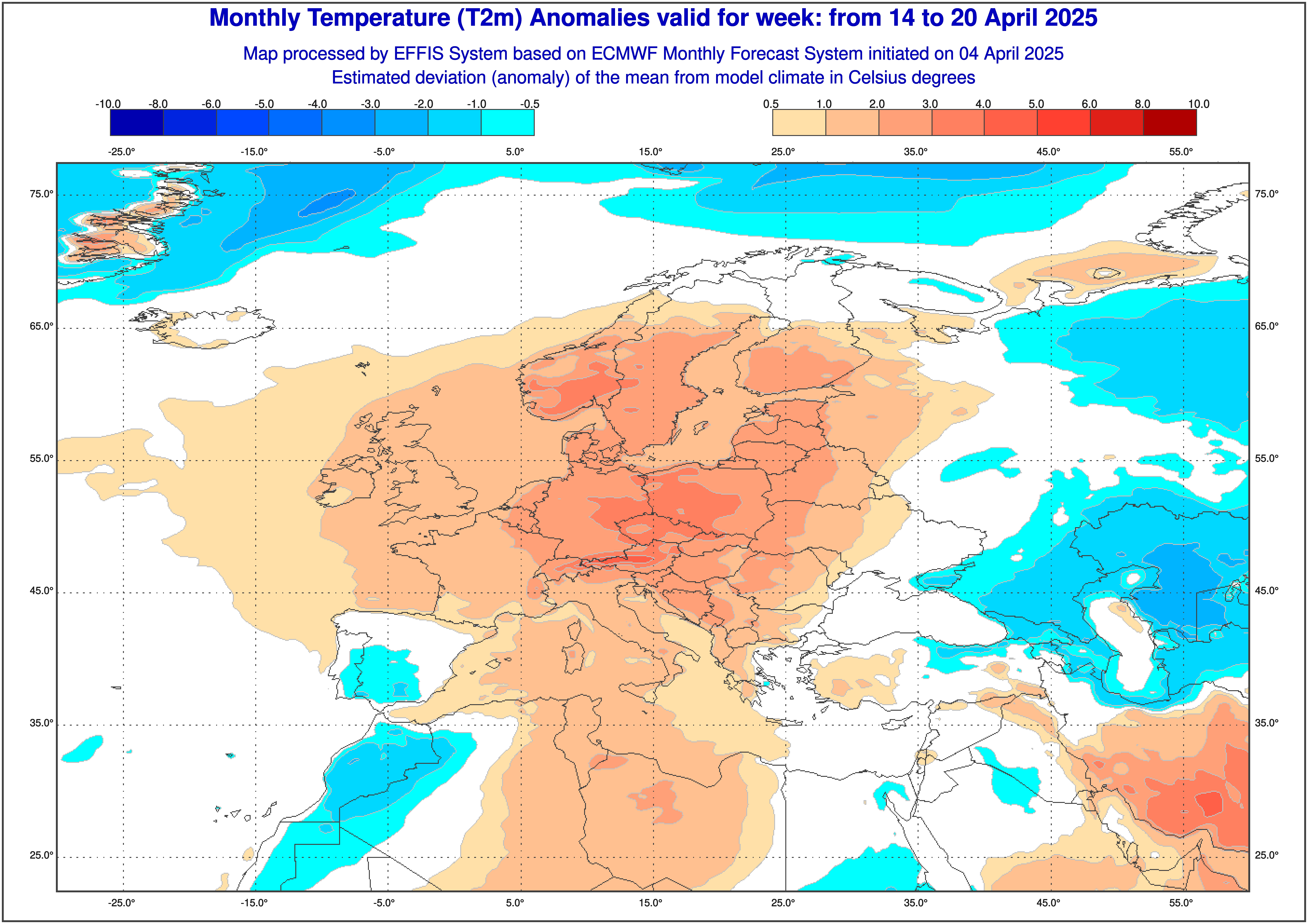 Pogoda na Wielkanoc. Fala ciepła między 14 a 20 kwietnia, prognoza odchylenia temperatury od normy na plus ECMWF
