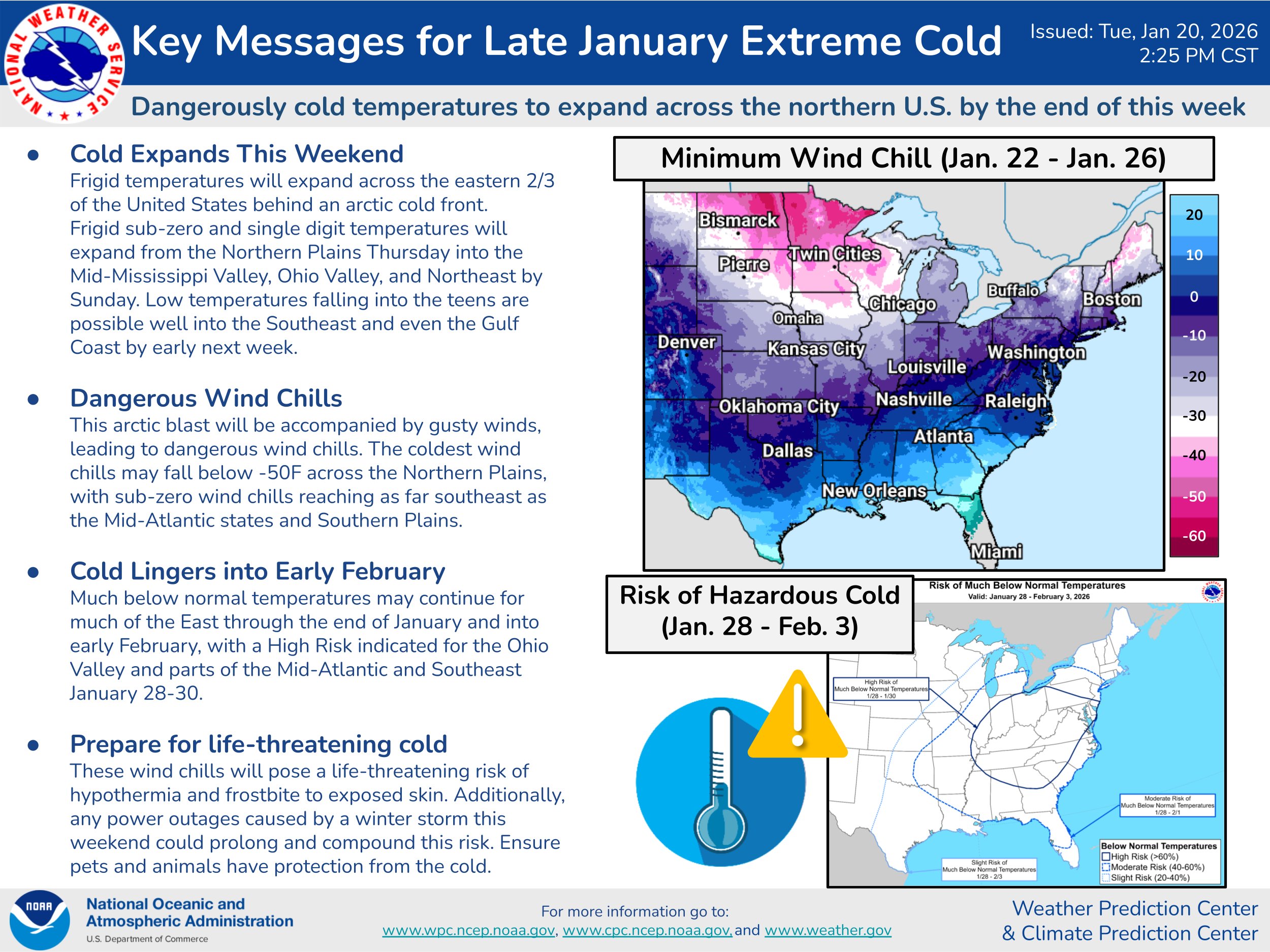 NWS ostrzega przed ekstremalnym zimnem