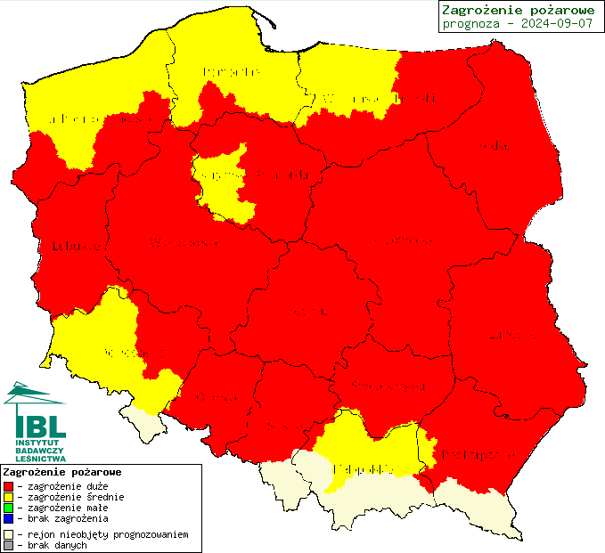 Zagrożenie pożarowe w sobotę wg metodologii IBL