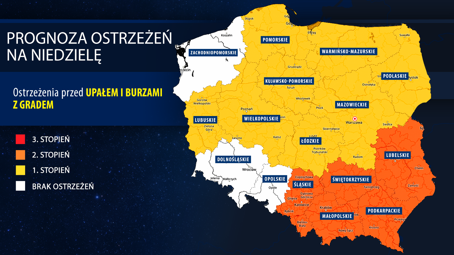 Prognoza zagrożeń IMGW na niedzielę