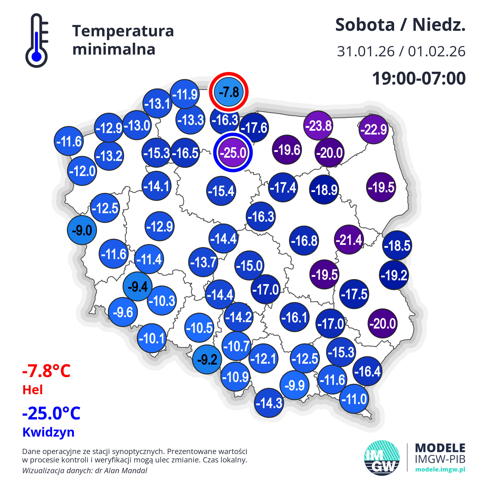 Temperatura minimalna w nocy z soboty na niedzielę