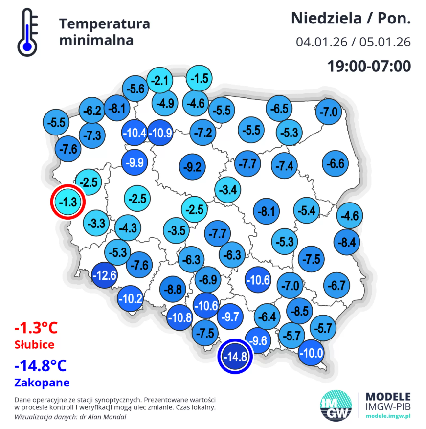 Mróz w nocy z 4 na 5 stycznia