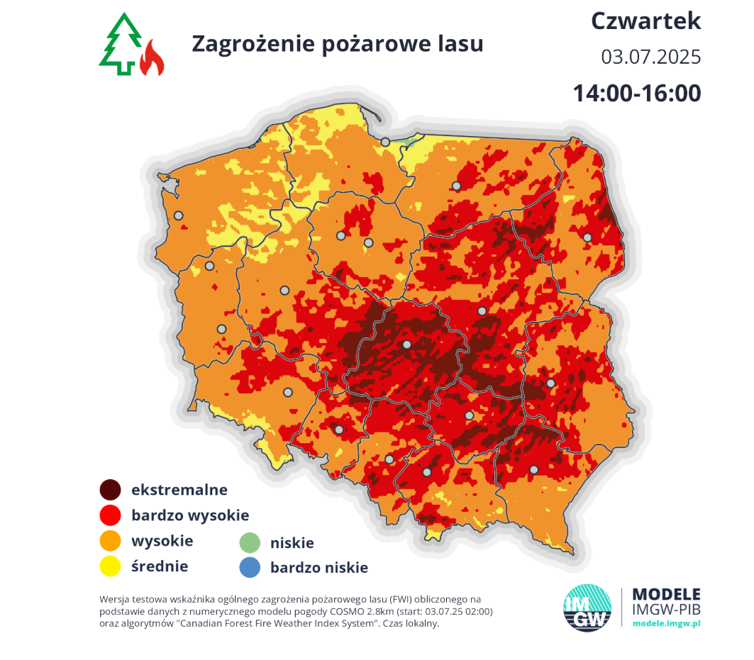 Zagrożenie pożarowe w czwartek 3.07 w Polsce