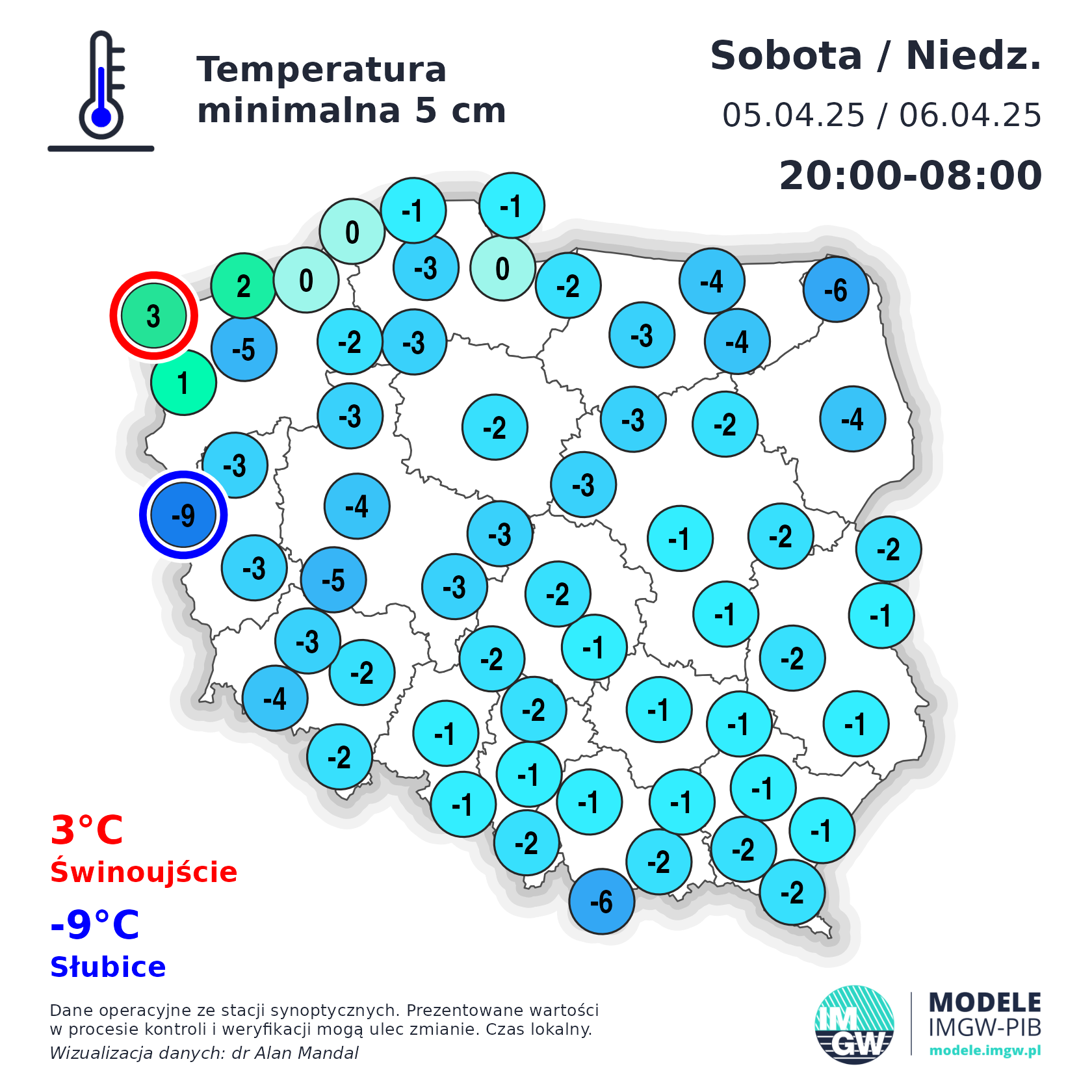 Temperatura minimalna przy gruncie w nocy z niedzieli na poniedziałek