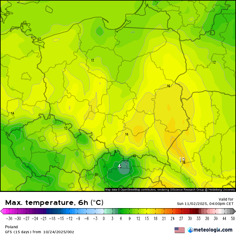 Prognoza temperatury maksymalnej 2 listopada