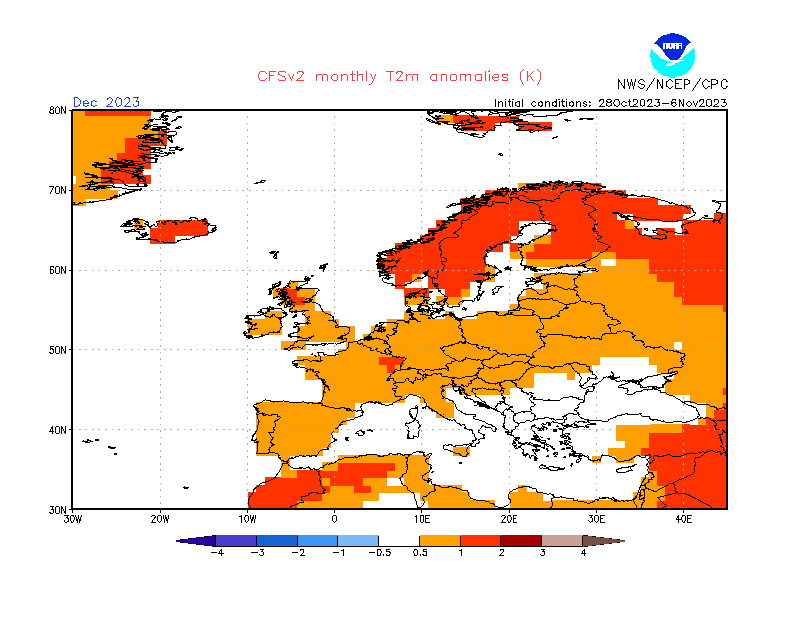 Prognoza odchylenia od normy temperatury średniej miesięcznej dla grudnia 