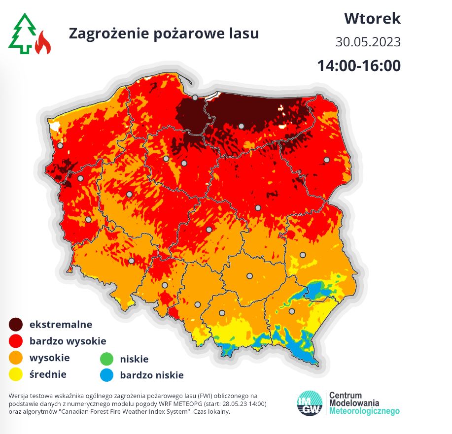 Zagrożenie pożarowe w lasach we wtorek w godzinach 14-16
