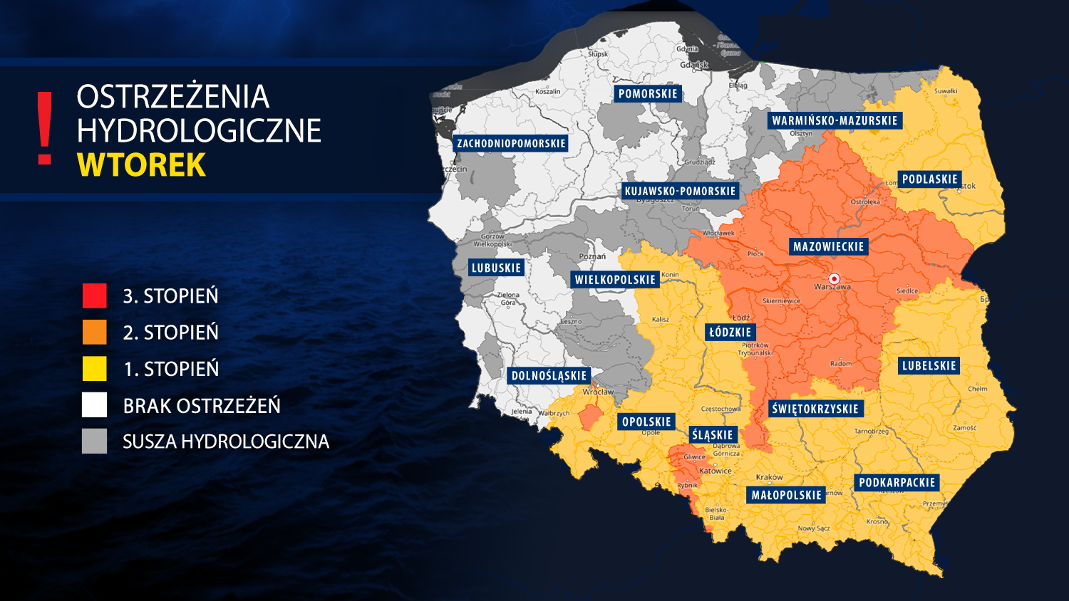 Prognoza zagrożeń hydrologicznych na wtorek 