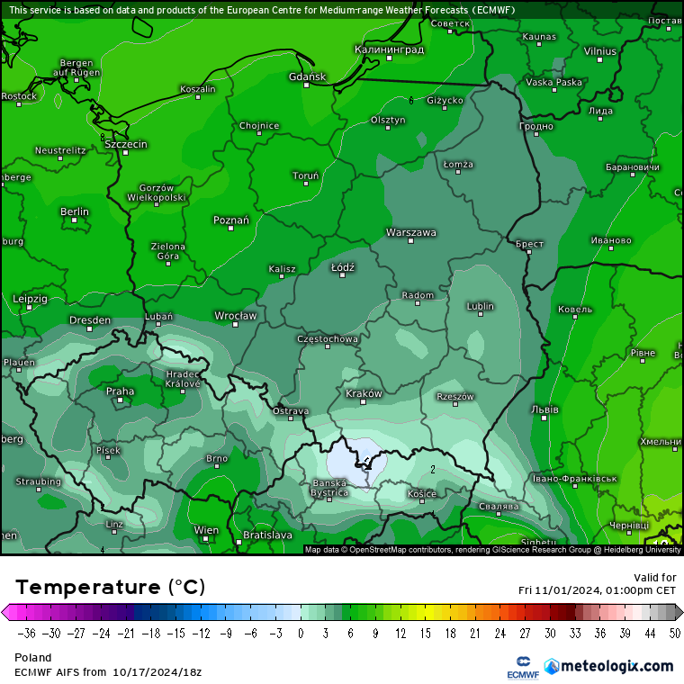 Prognoza temperatury po południu 1 listopada