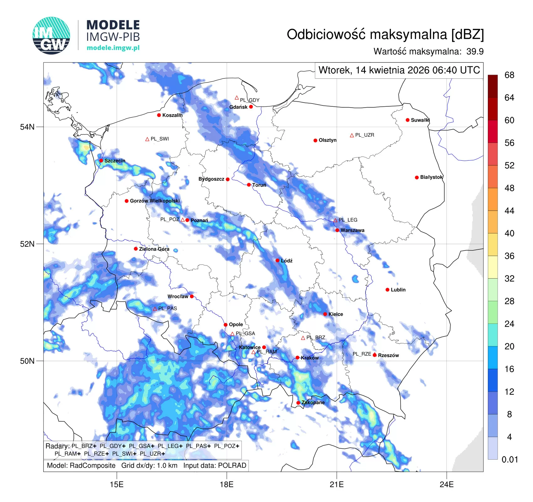 Odbiciowość maksymalna w Polsce 14 kwietnia