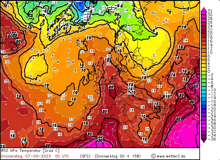 Prognozowana temperatura na 7 września na wysokości 1,5 km
