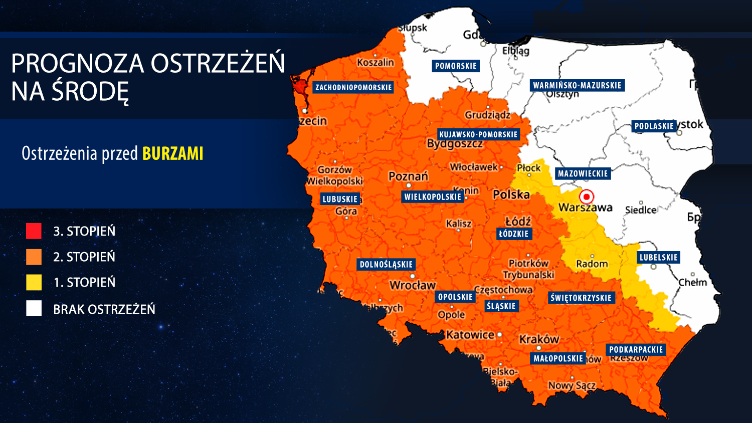Prognoza ostrzeżeń na środę