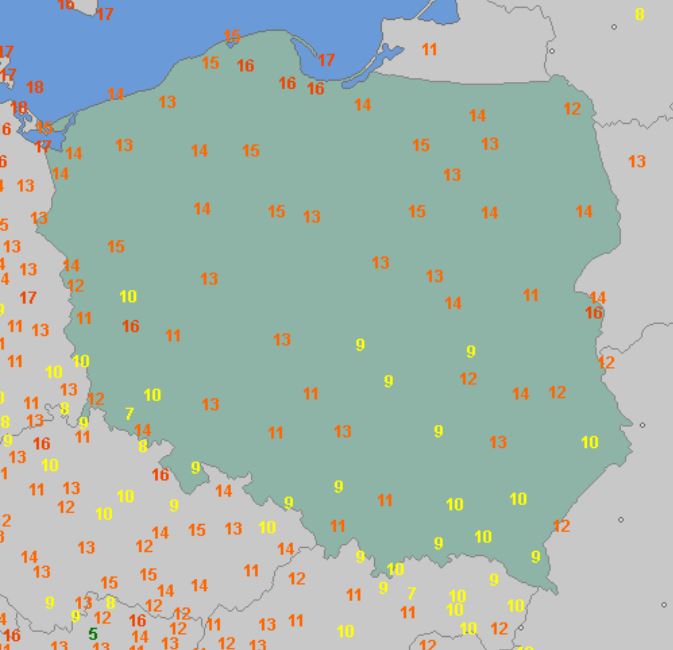 Temperatura powietrza o godzinie 6 w czwartek 