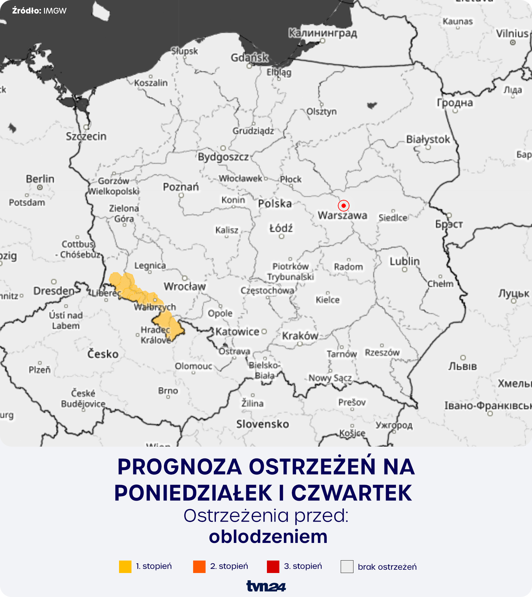 Prognoza zagrożeń na poniedziałek i czwartek