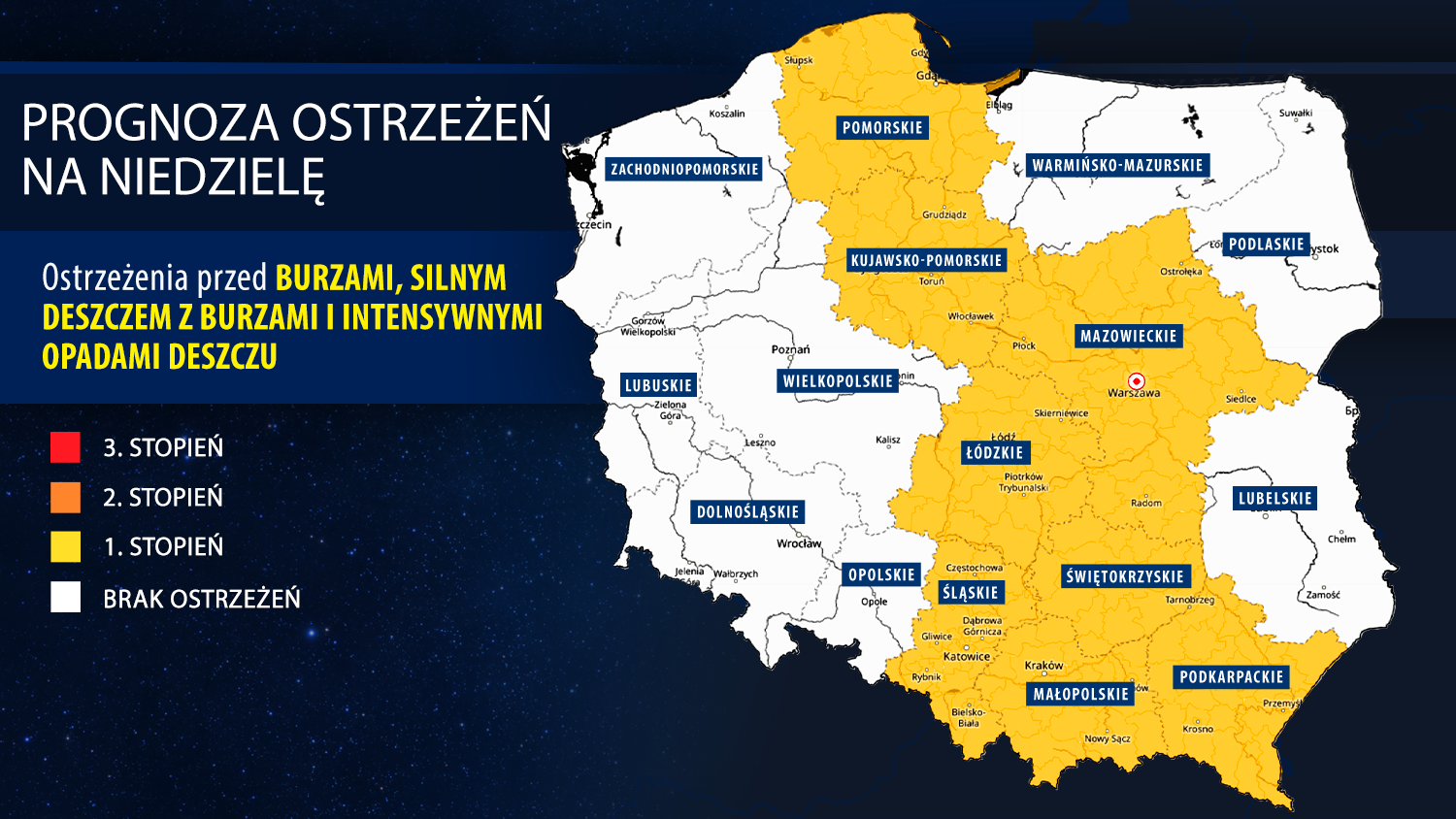 Prognoza zagrożeń IMGW na niedzielę
