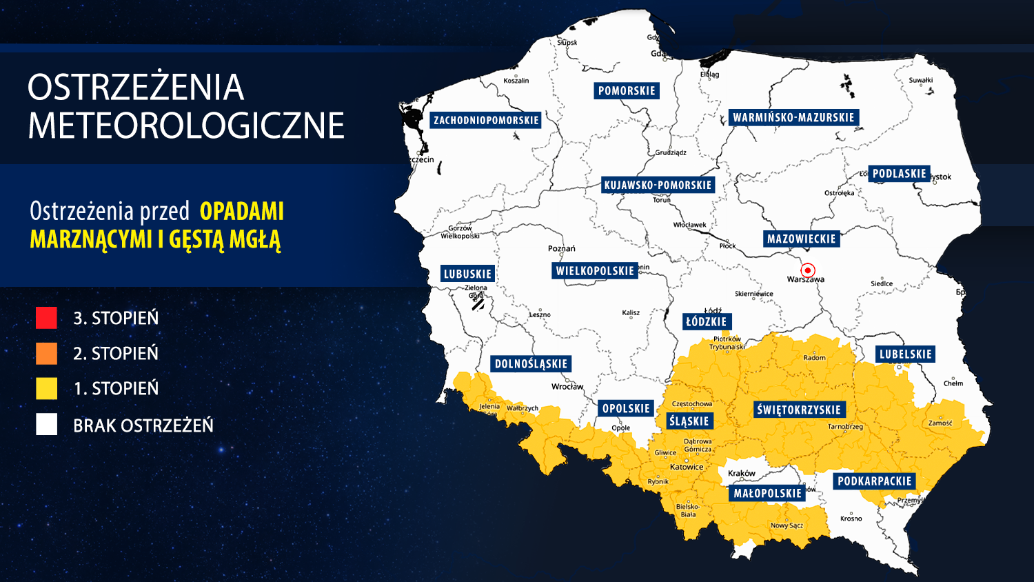 Ostrzeżenia IMGW przed opadami marznącymi i gęstą mgłą