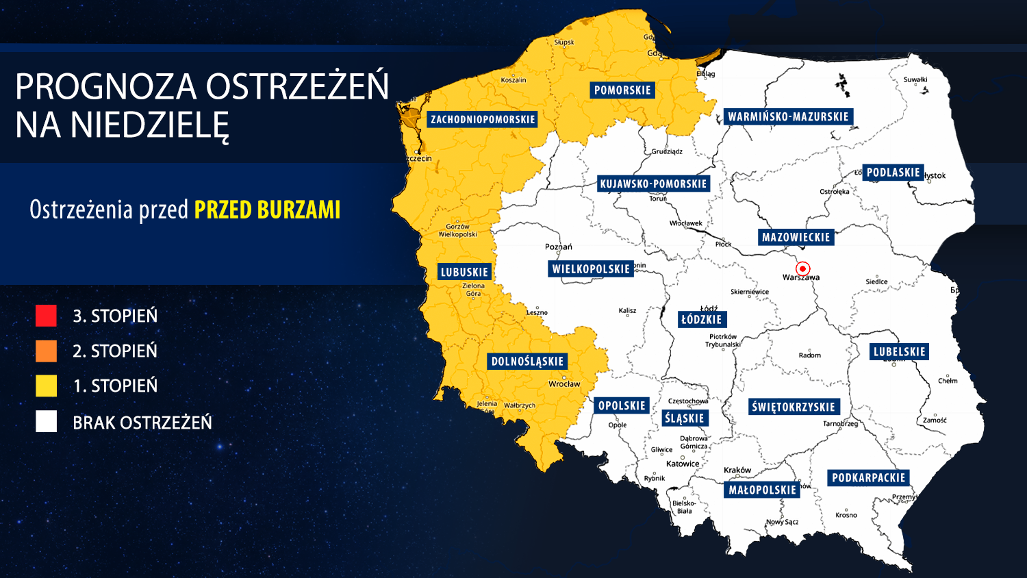 Prognoza ostrzeżeń na niedzielę