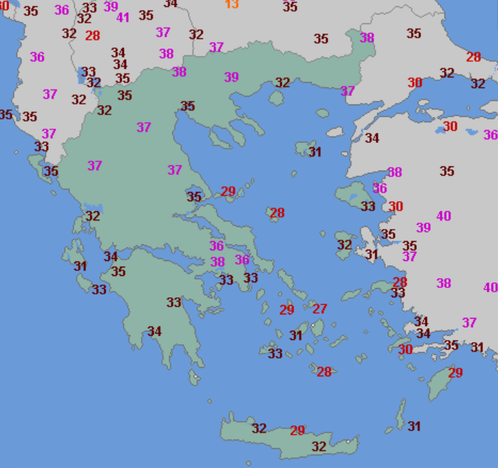 Temperatura maksymalna w Grecji w niedzielę 6.07