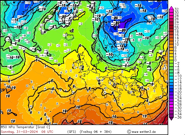 Zatoka chłodu widoczna 31 marca, prognoza temperatury na wysokości 1,5 km