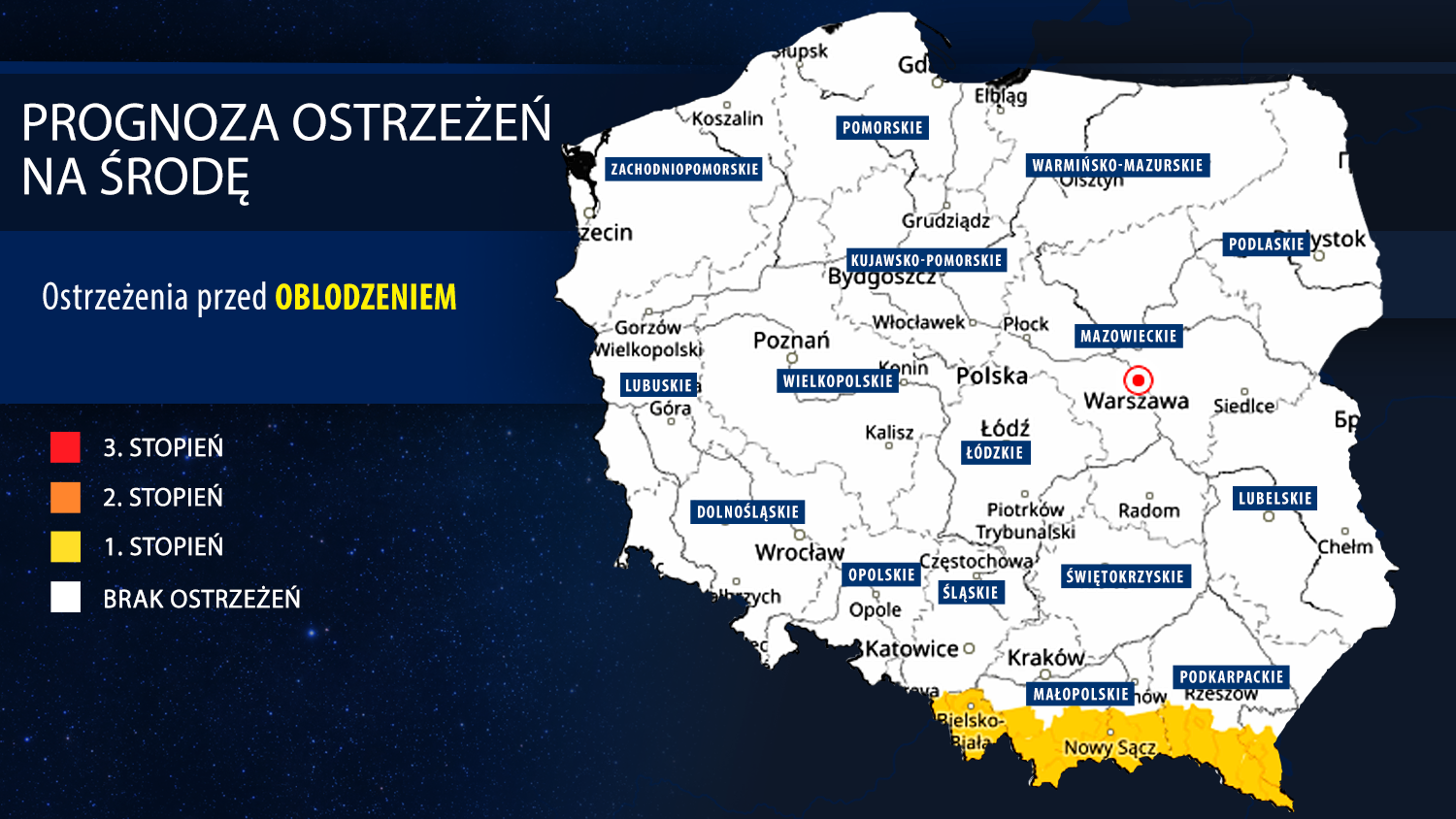 Prognoza zagrożeń meteorologicznych na środę