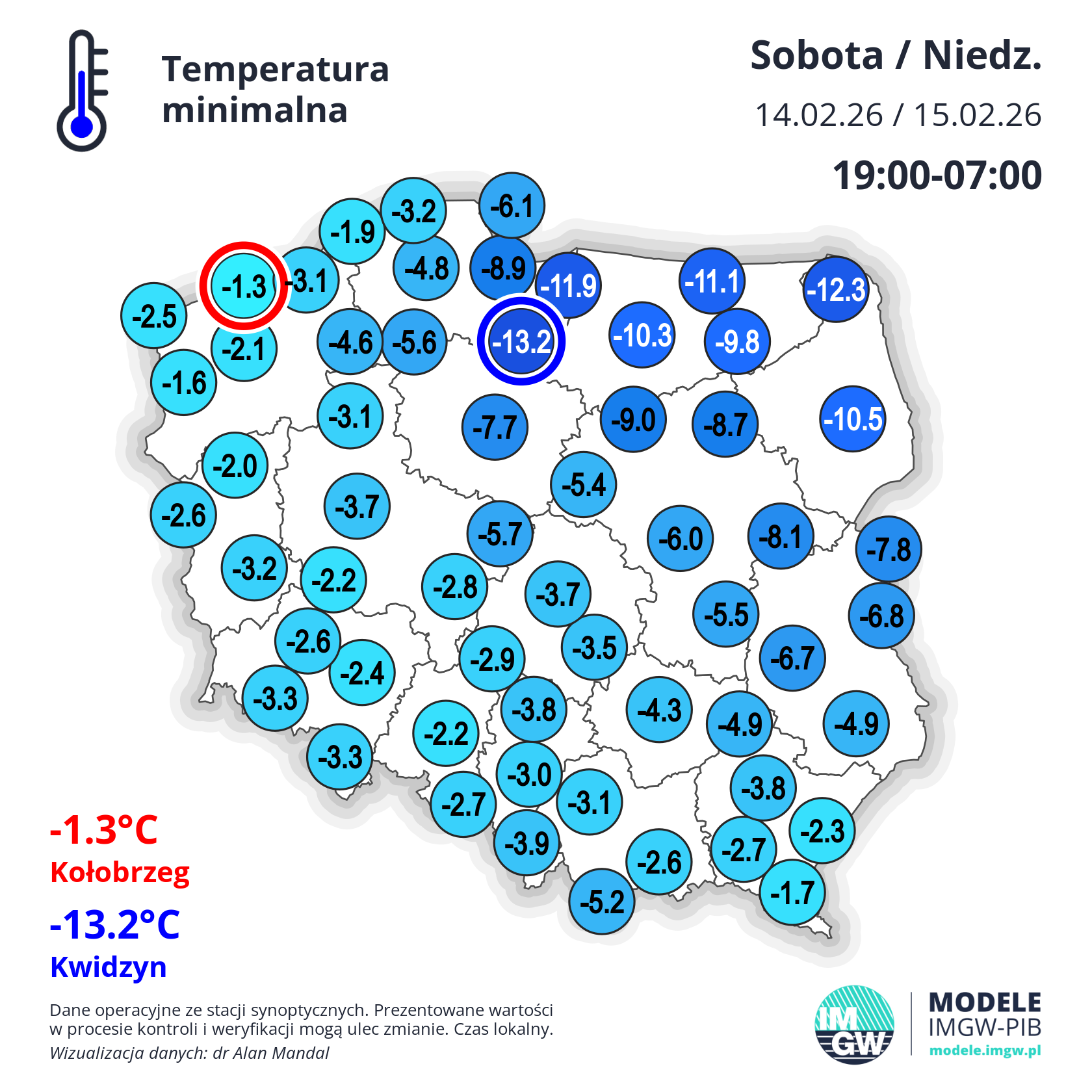 Temperatura minimalna w nocy soboty na niedzielę (14/15.02)