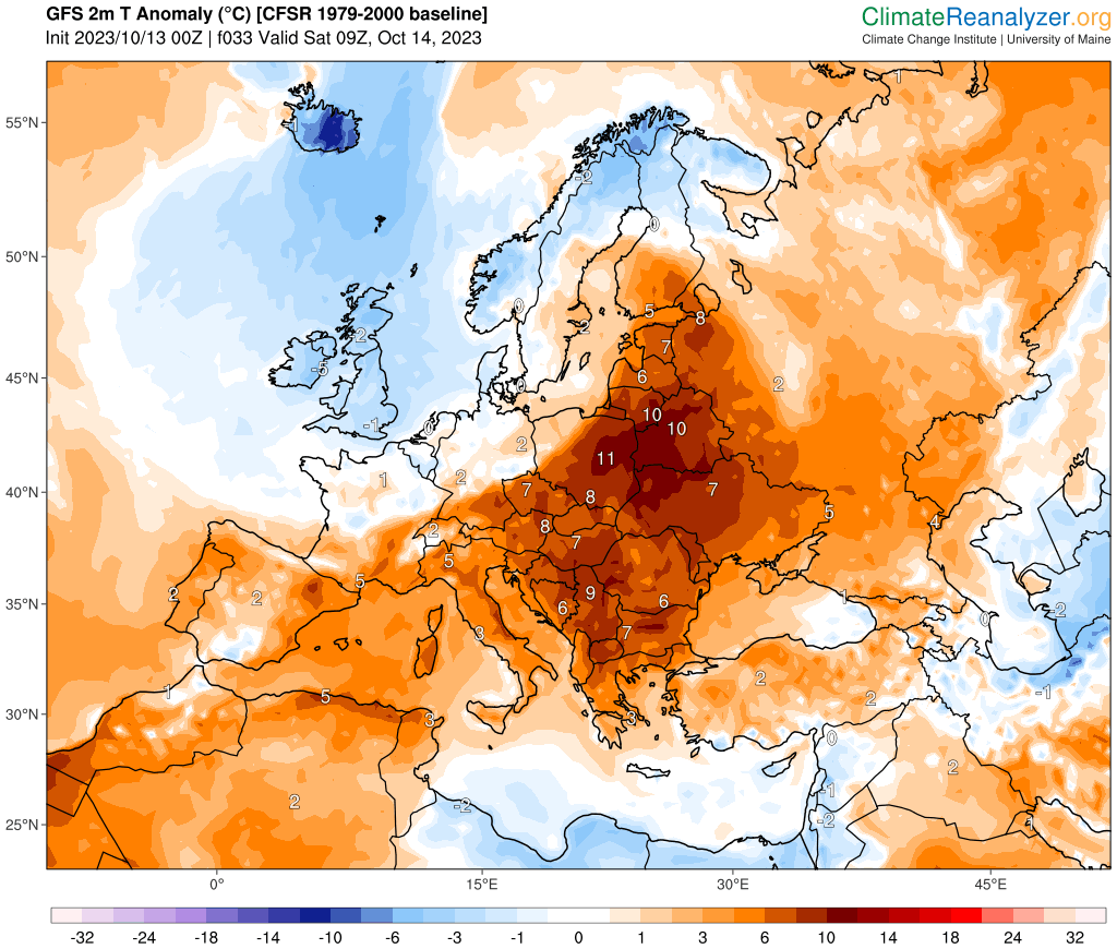 Prognoza odchylenia temperatury od normy 14 października