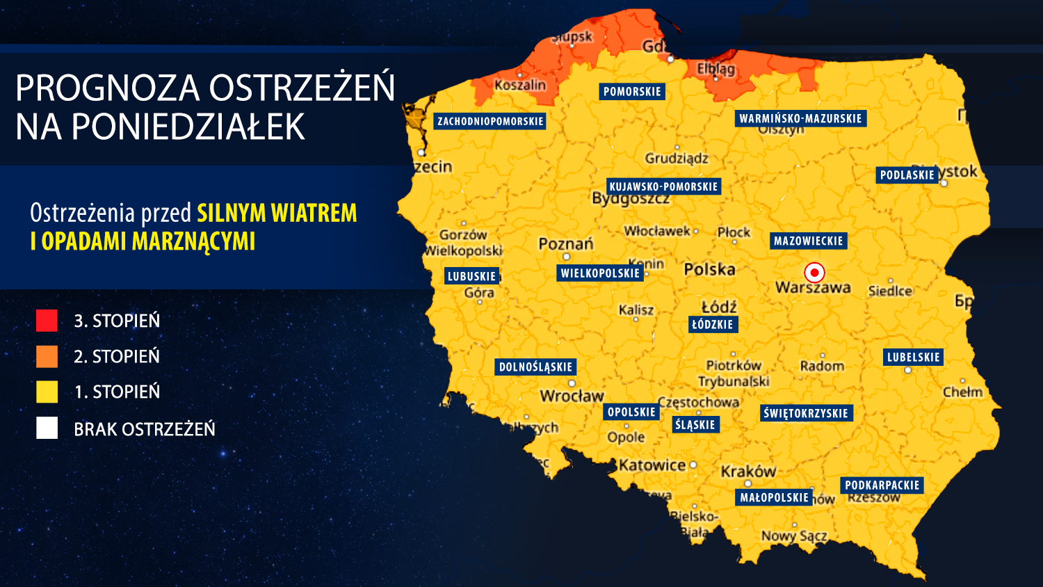 Prognoza zagrożeń na poniedziałek