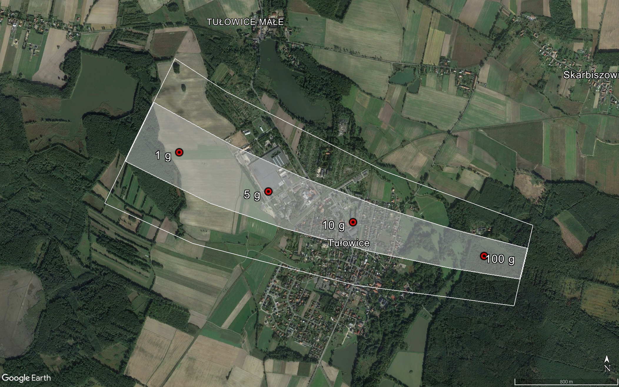 Możliwy obszar upadku meteorytu