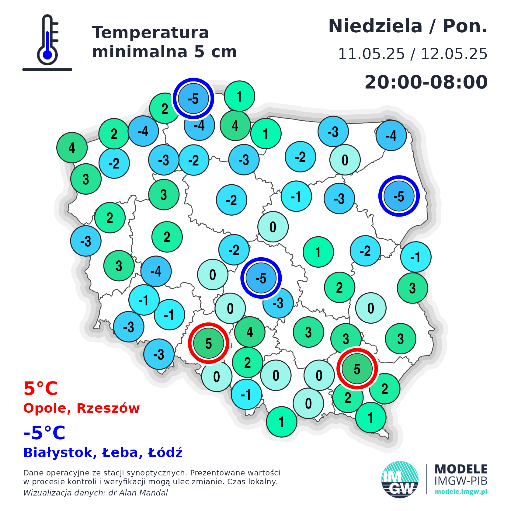 Temperatura minimalna przy gruncie w nocy z niedzieli na poniedziałek
