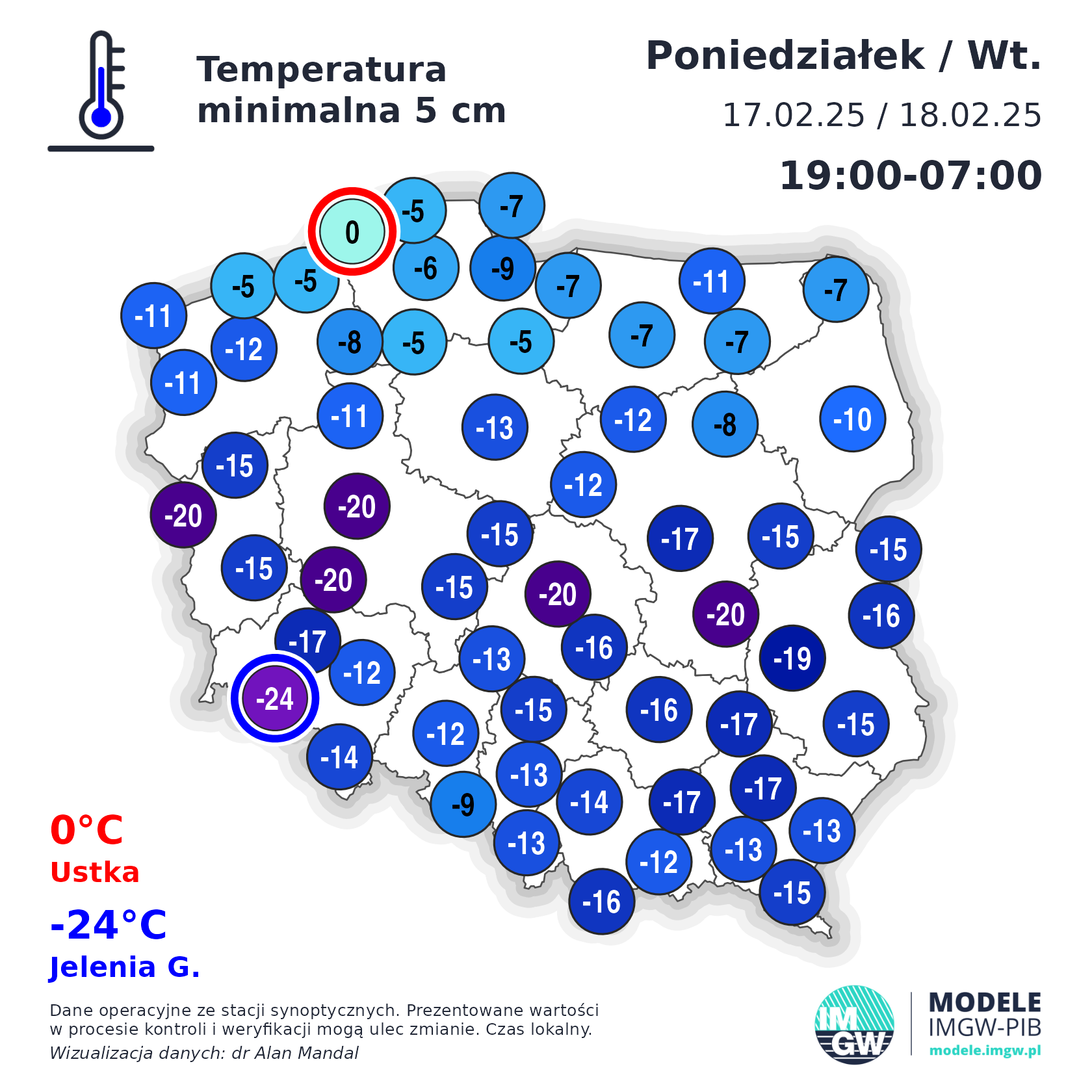 Temperatura minimalna przy gruncie 17/18.02